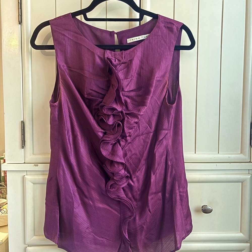 Trina Turk Plum Ruffle Front Blouse